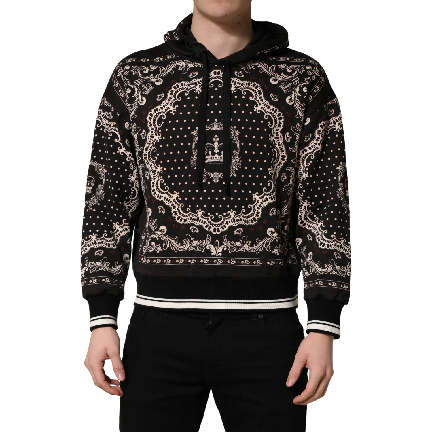 Black Bandana Print Cotton Men Hoodie Sweater