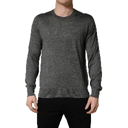 Gray Long Sleeves Crew Neck Pullover Sweater