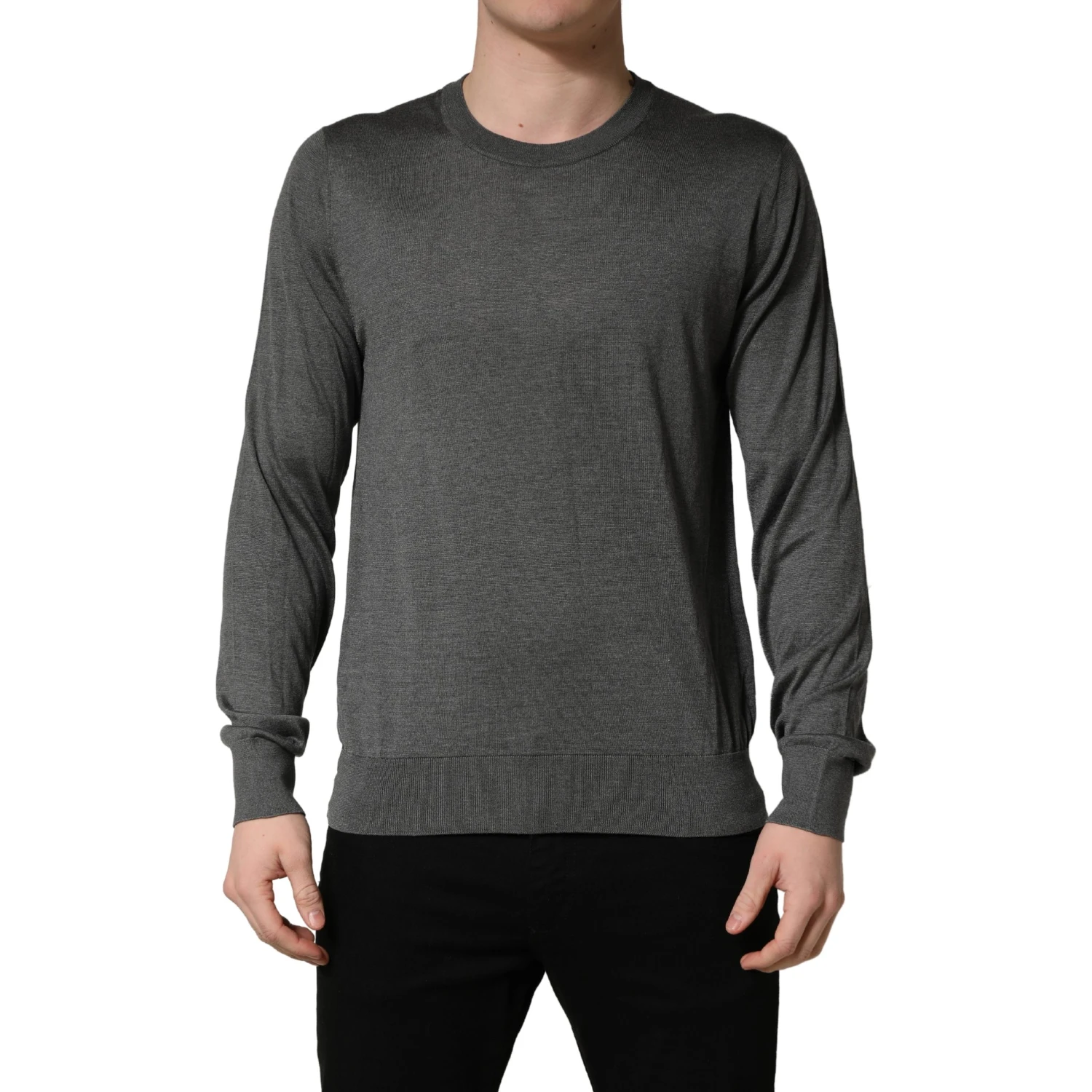 Gray Long Sleeves Crew Neck Pullover Sweater