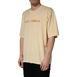 Yellow Logo Print Cotton Crew Neck T-shirt