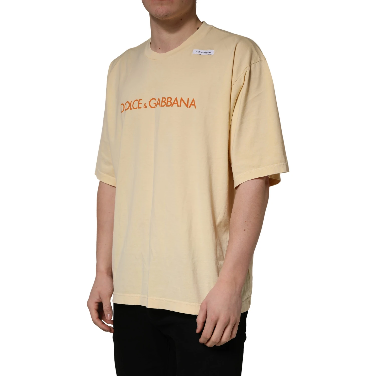 Yellow Logo Print Cotton Crew Neck T-shirt