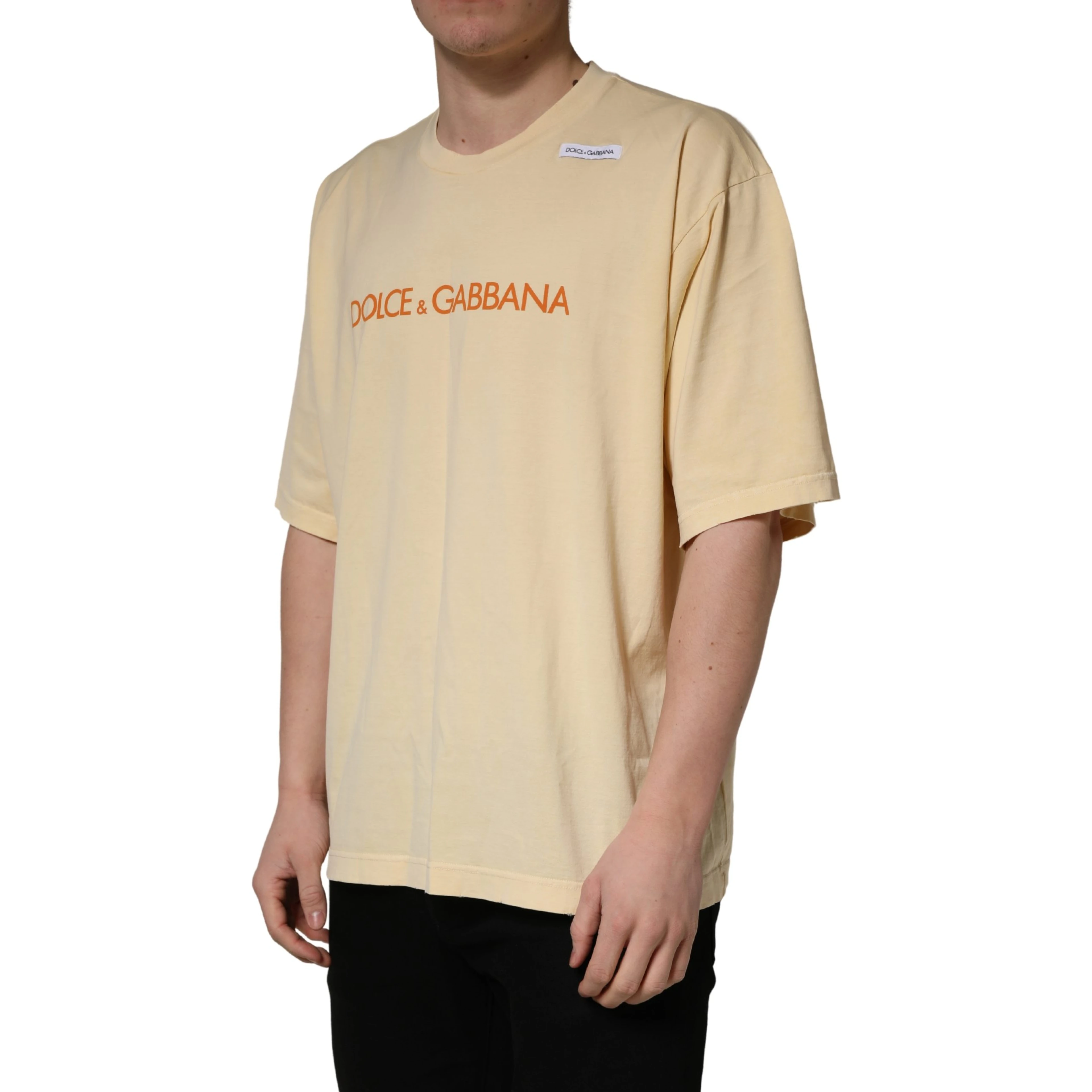 Yellow Logo Print Cotton Crew Neck T-shirt