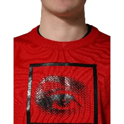 Red Eye Print Crew Neck Pullover Sweater