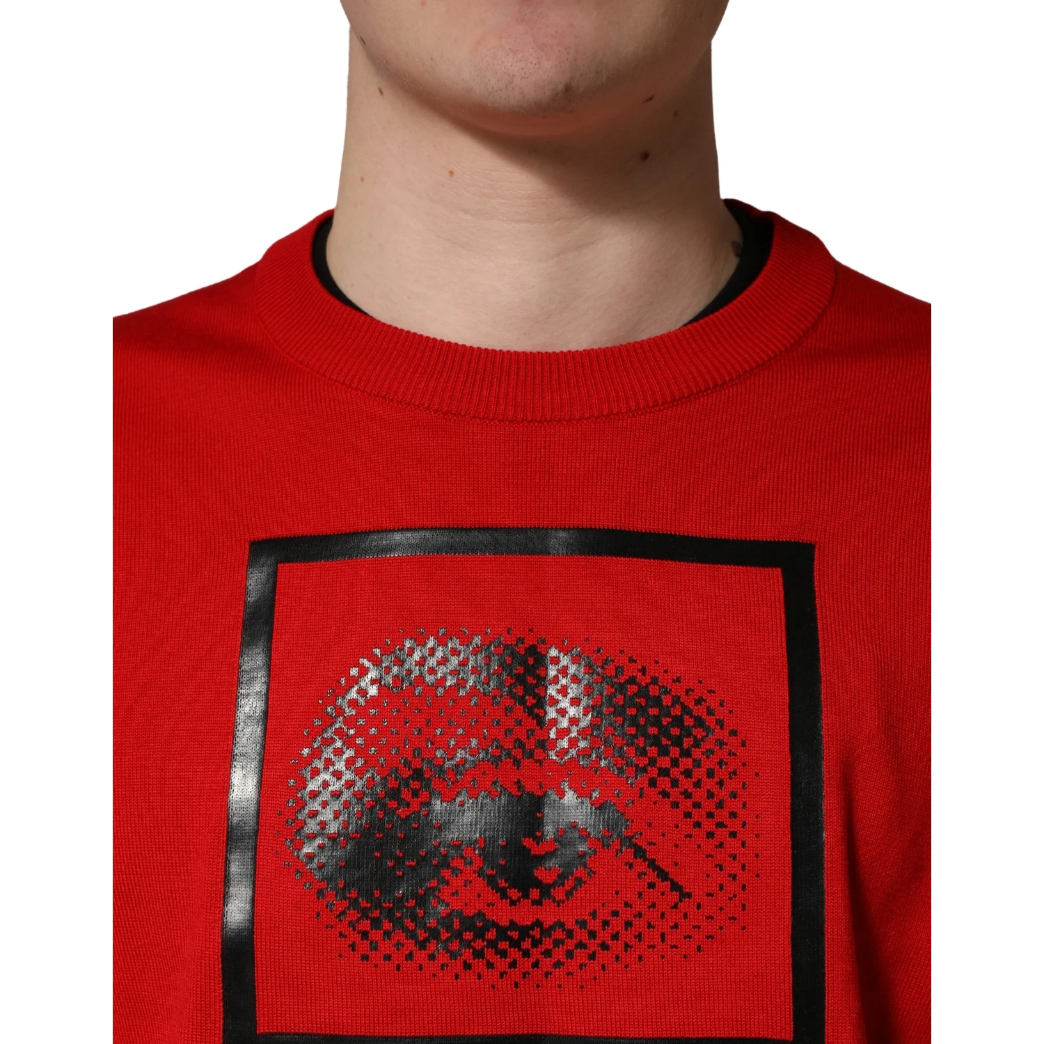 Red Eye Print Crew Neck Pullover Sweater