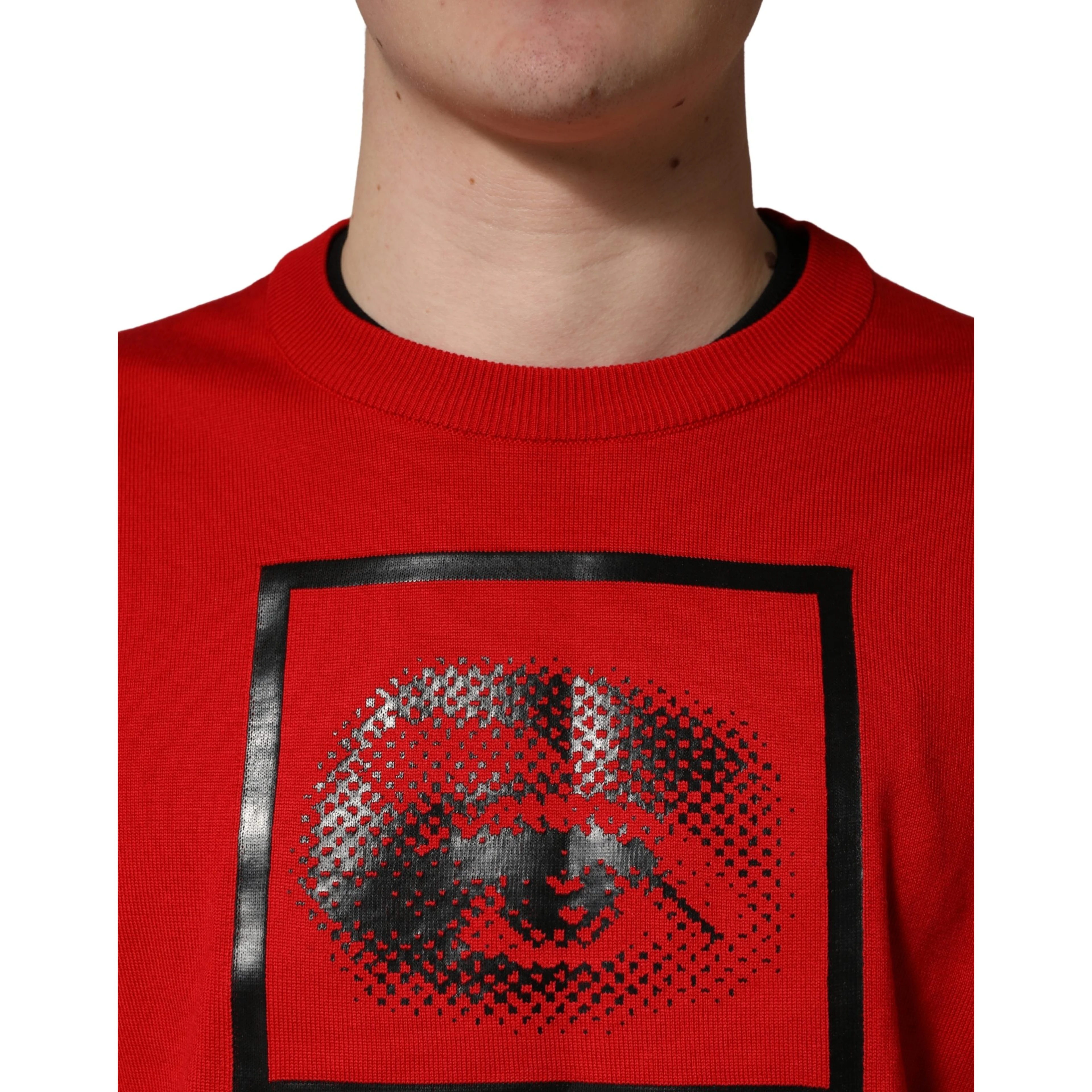 Red Eye Print Crew Neck Pullover Sweater