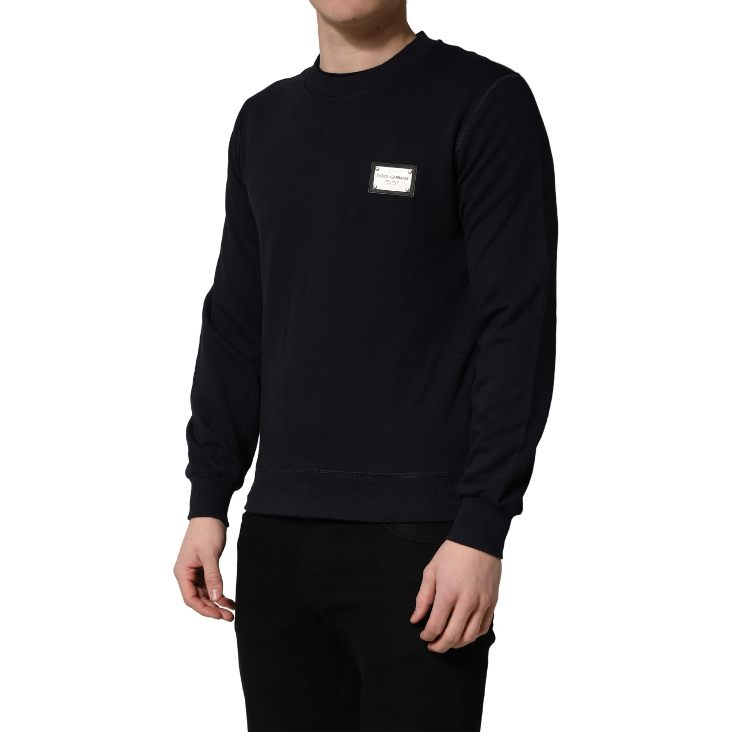 Black Logo Plaque Jersey Sweatshirt Cotton Sweater