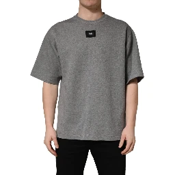 Gray Cotton Logo Appliqué CrewNeck T-shirt