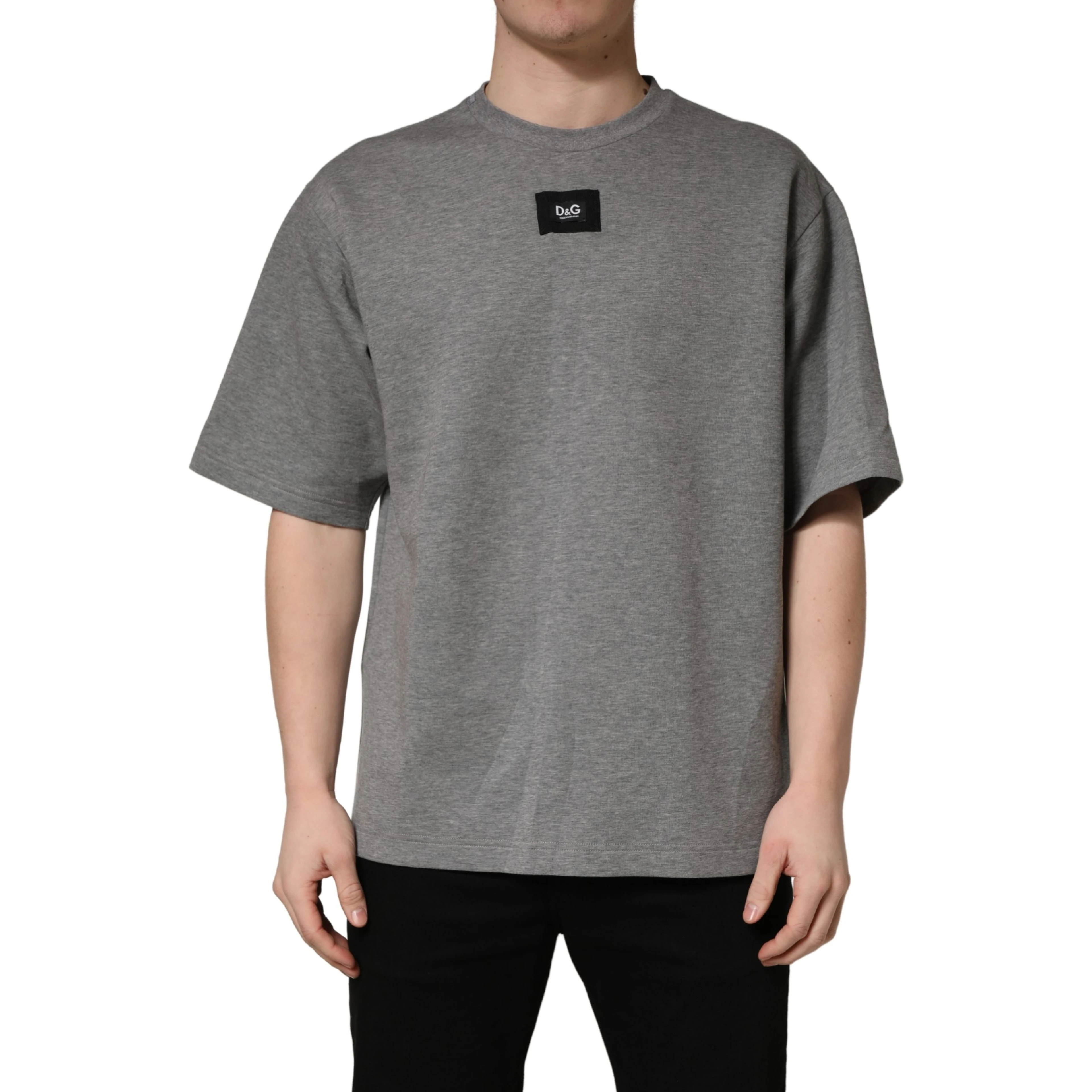 Gray Cotton Logo Appliqué CrewNeck T-shirt