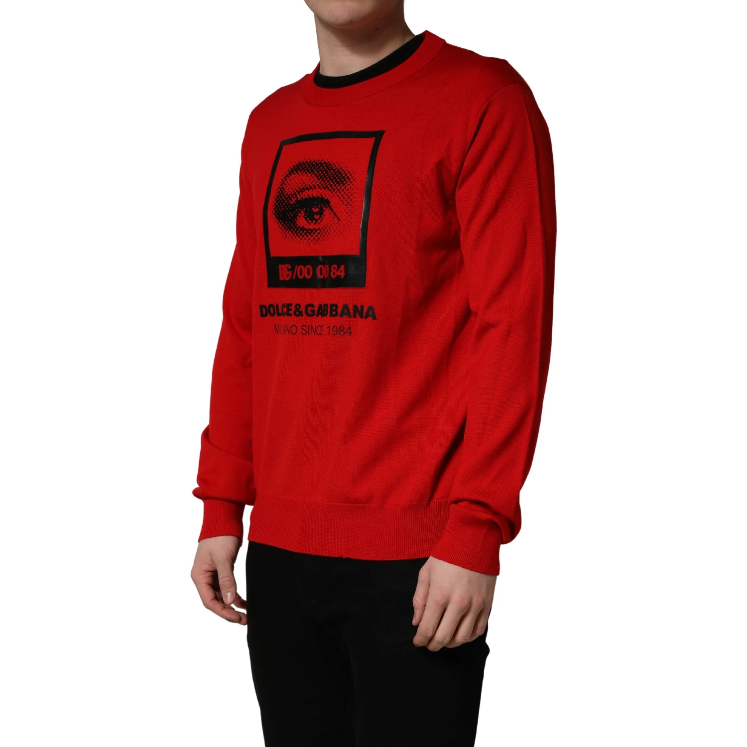 Red Eye Print Crew Neck Pullover Sweater