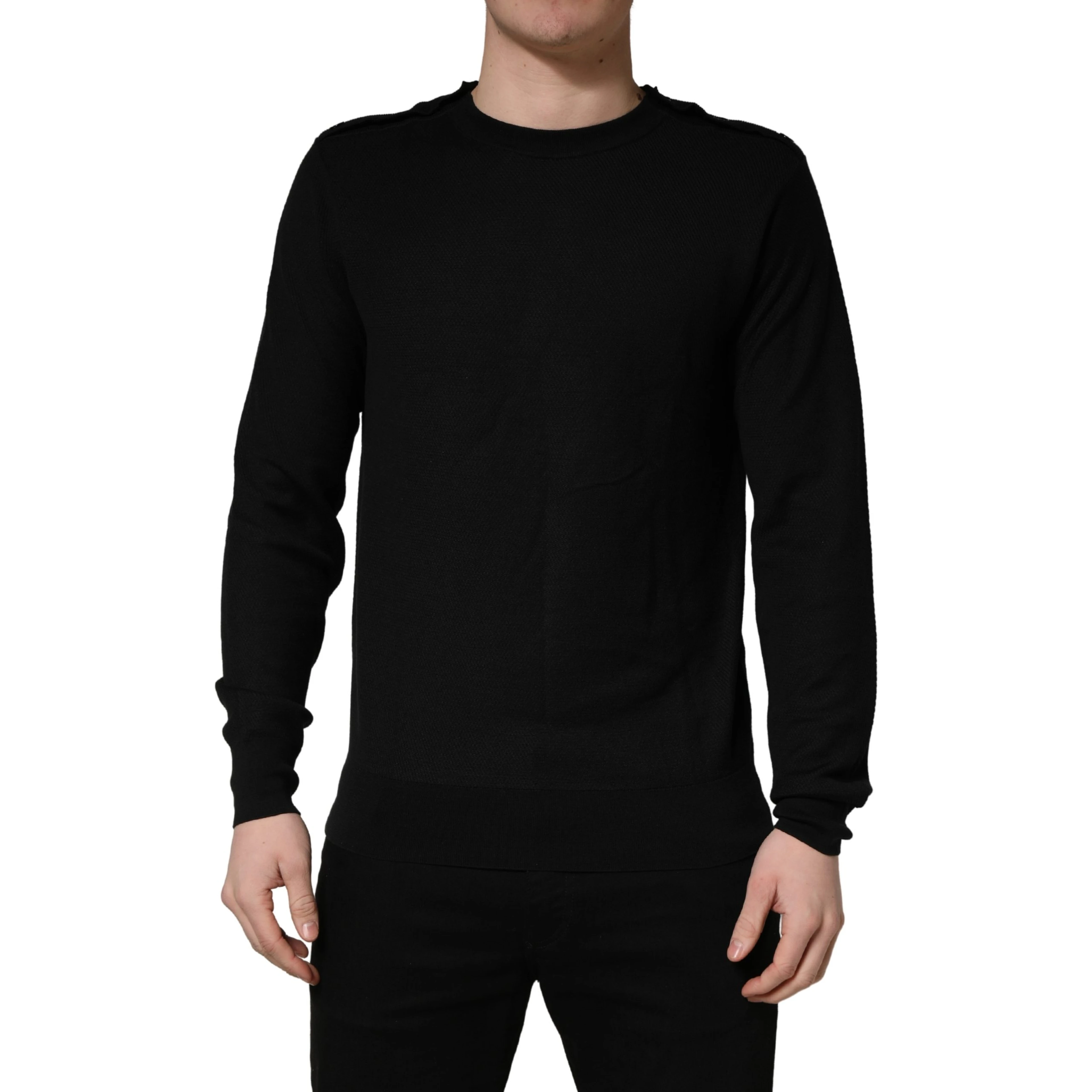 Black Crew Neck Long Sleeve Pullover Sweater