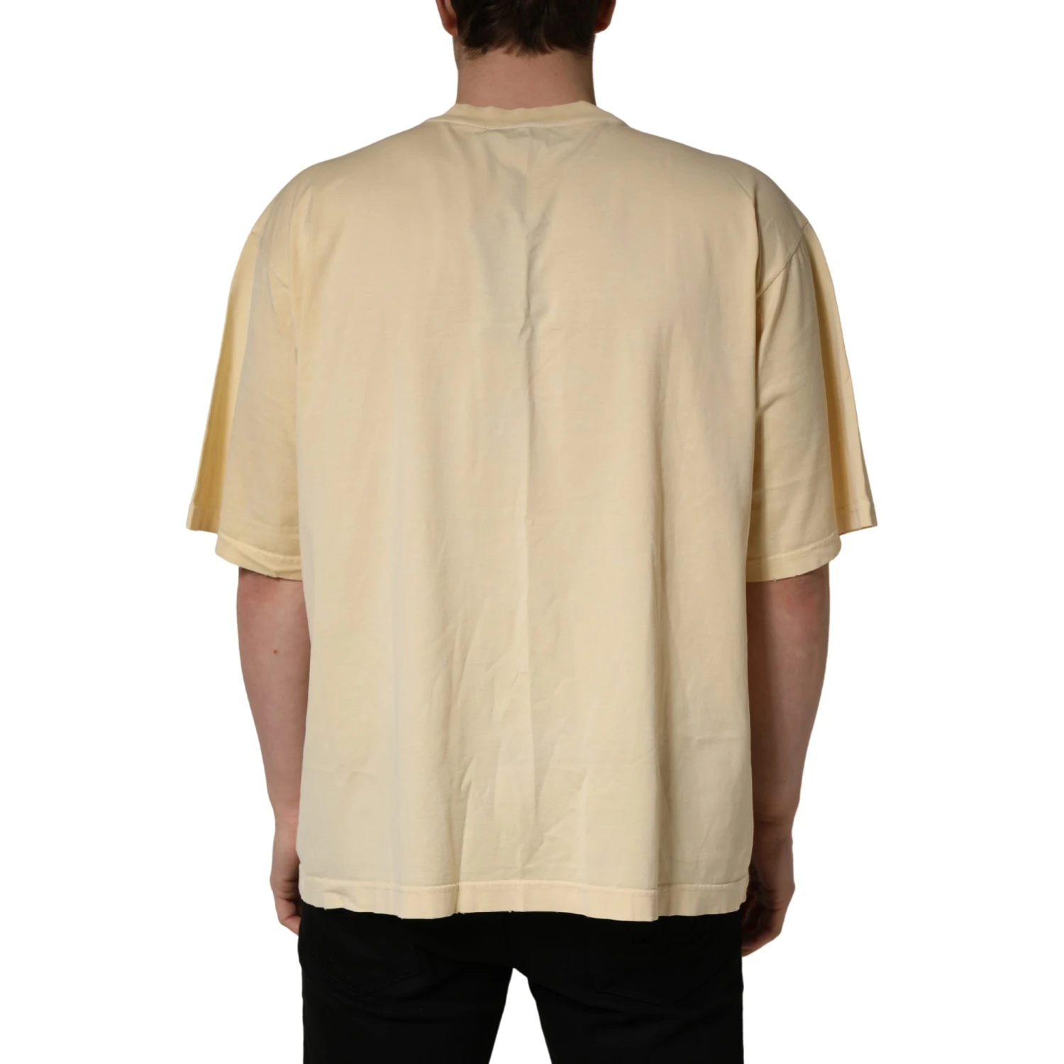 Yellow Logo Print Cotton Crew Neck T-shirt
