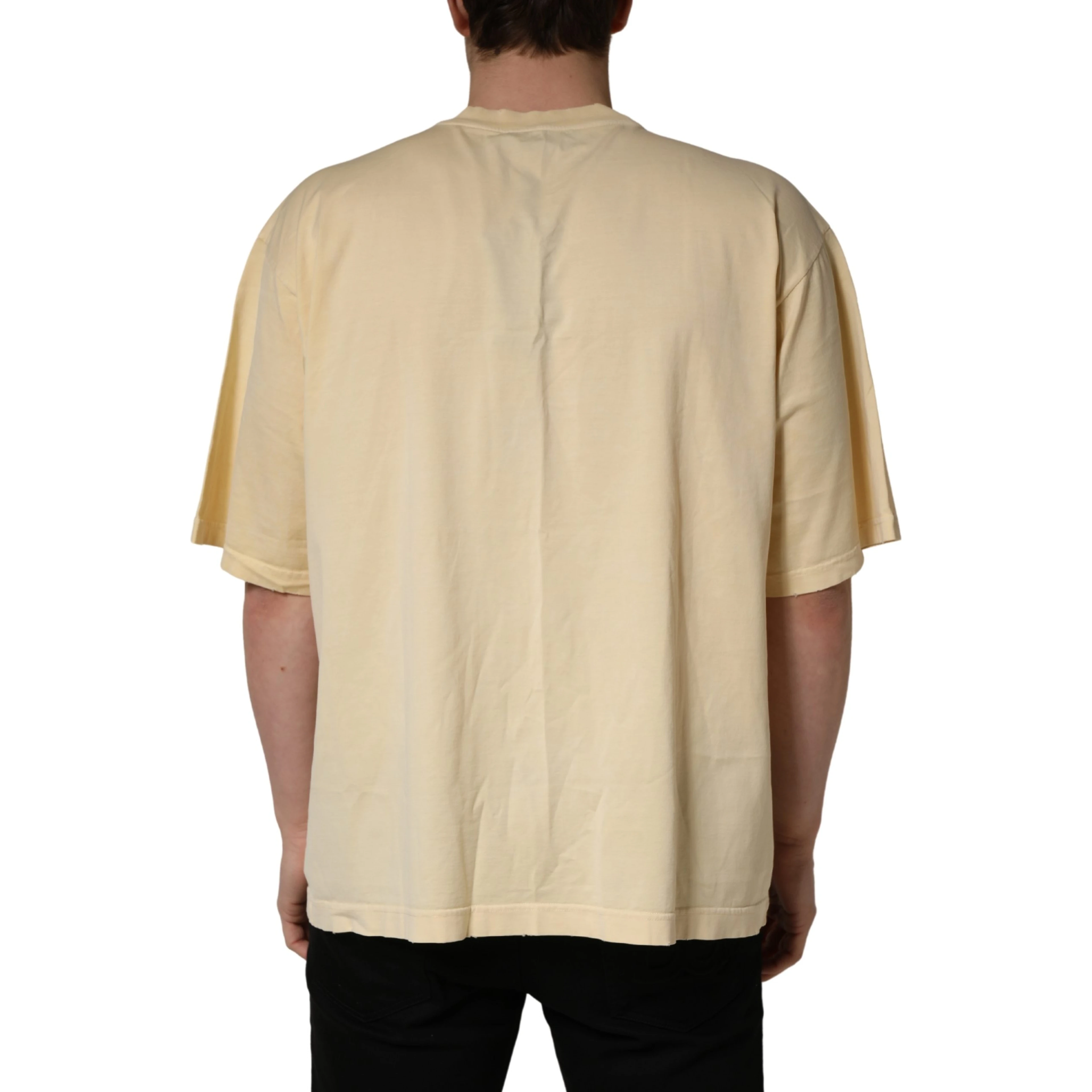 Yellow Logo Print Cotton Crew Neck T-shirt