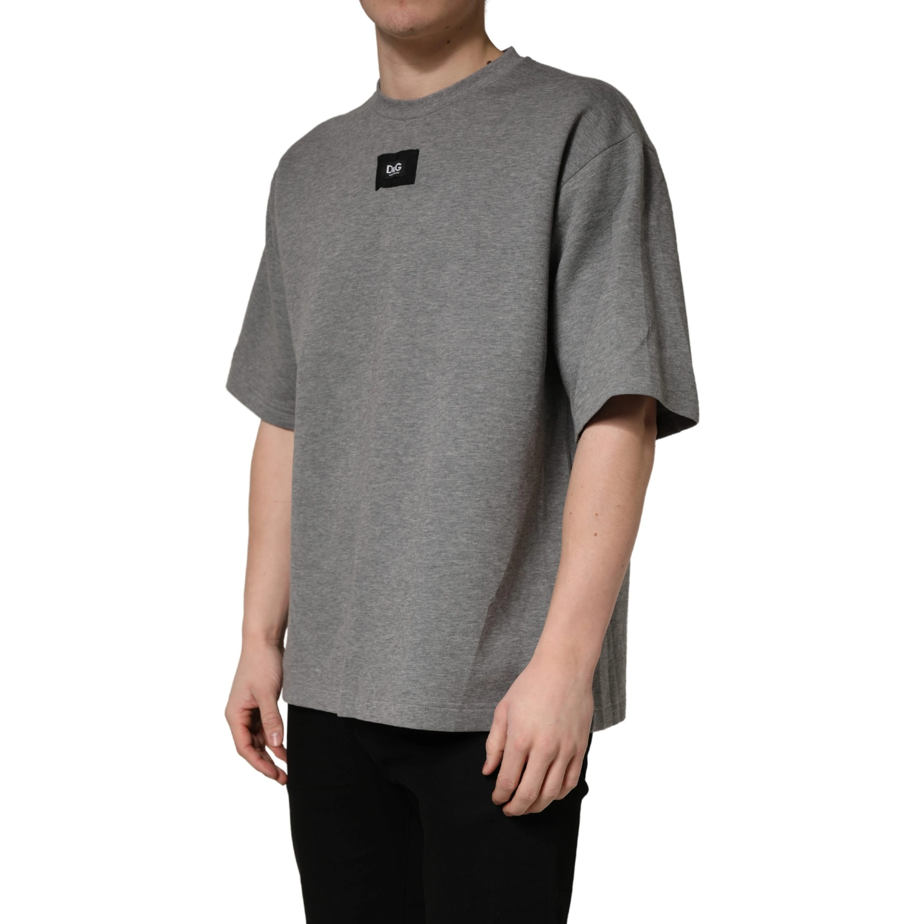 Gray Cotton Logo Appliqué CrewNeck T-shirt