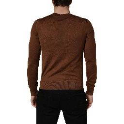 Brown Cashmere Men Crew Neck Pullover Sweater