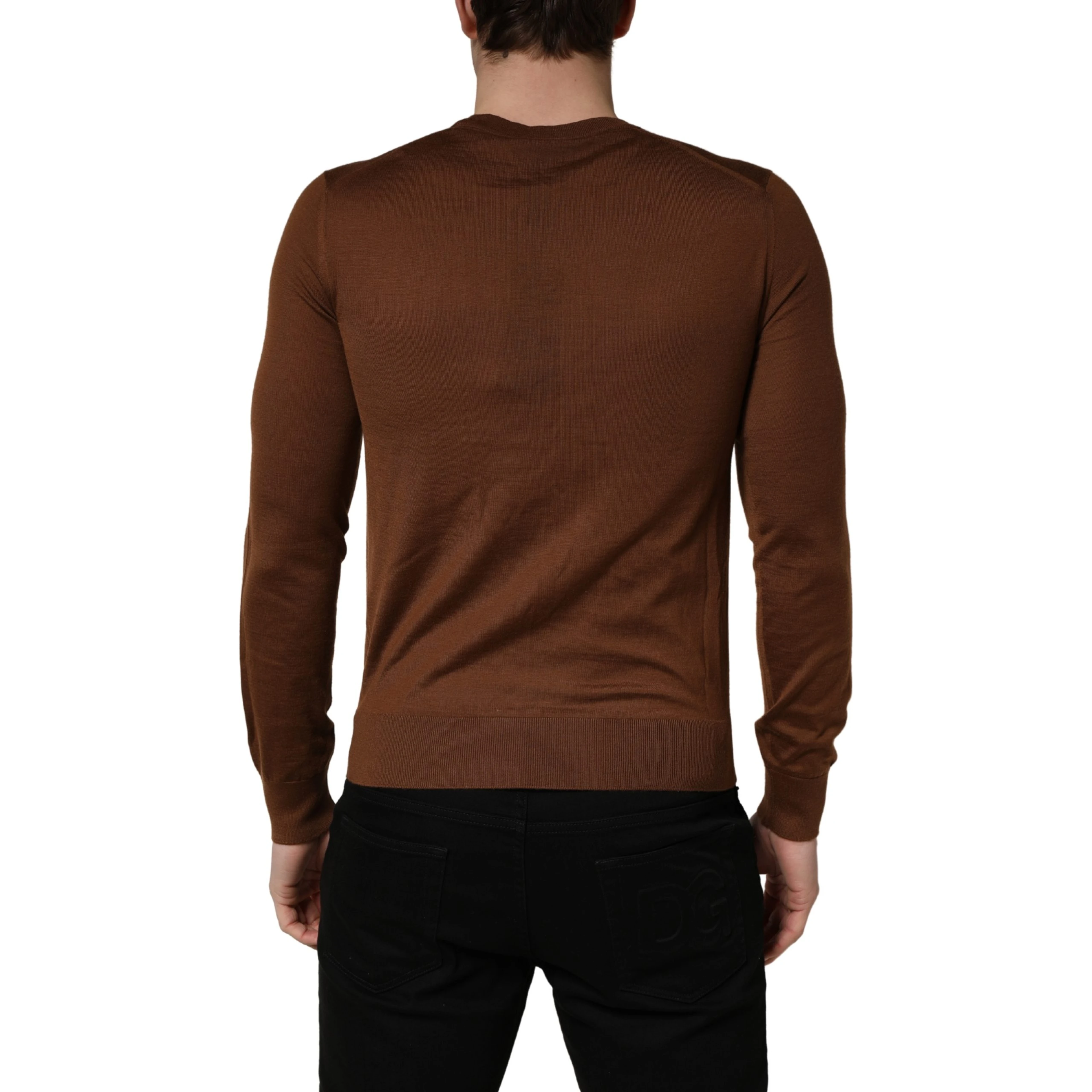Brown Cashmere Men Crew Neck Pullover Sweater