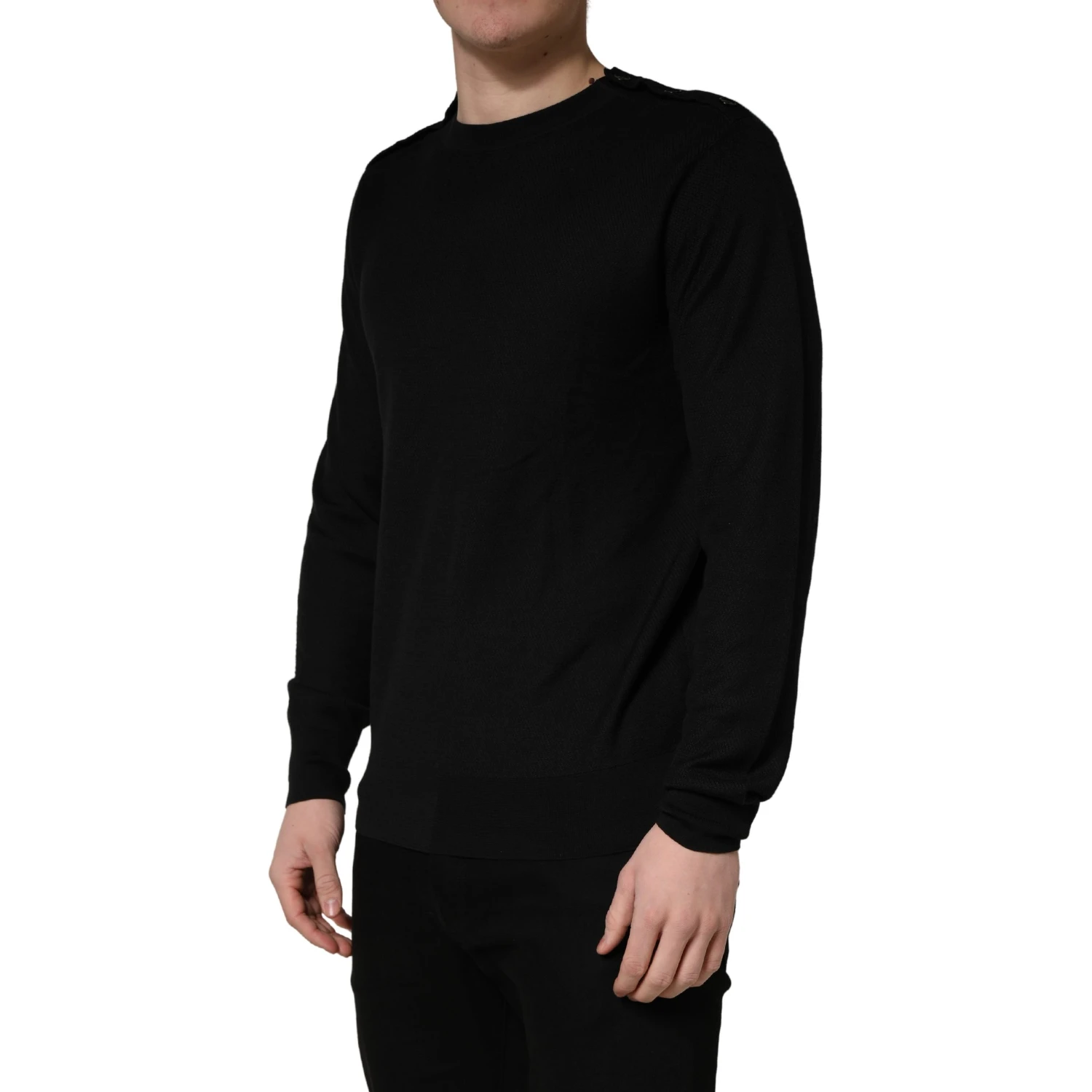 Black Crew Neck Long Sleeve Pullover Sweater