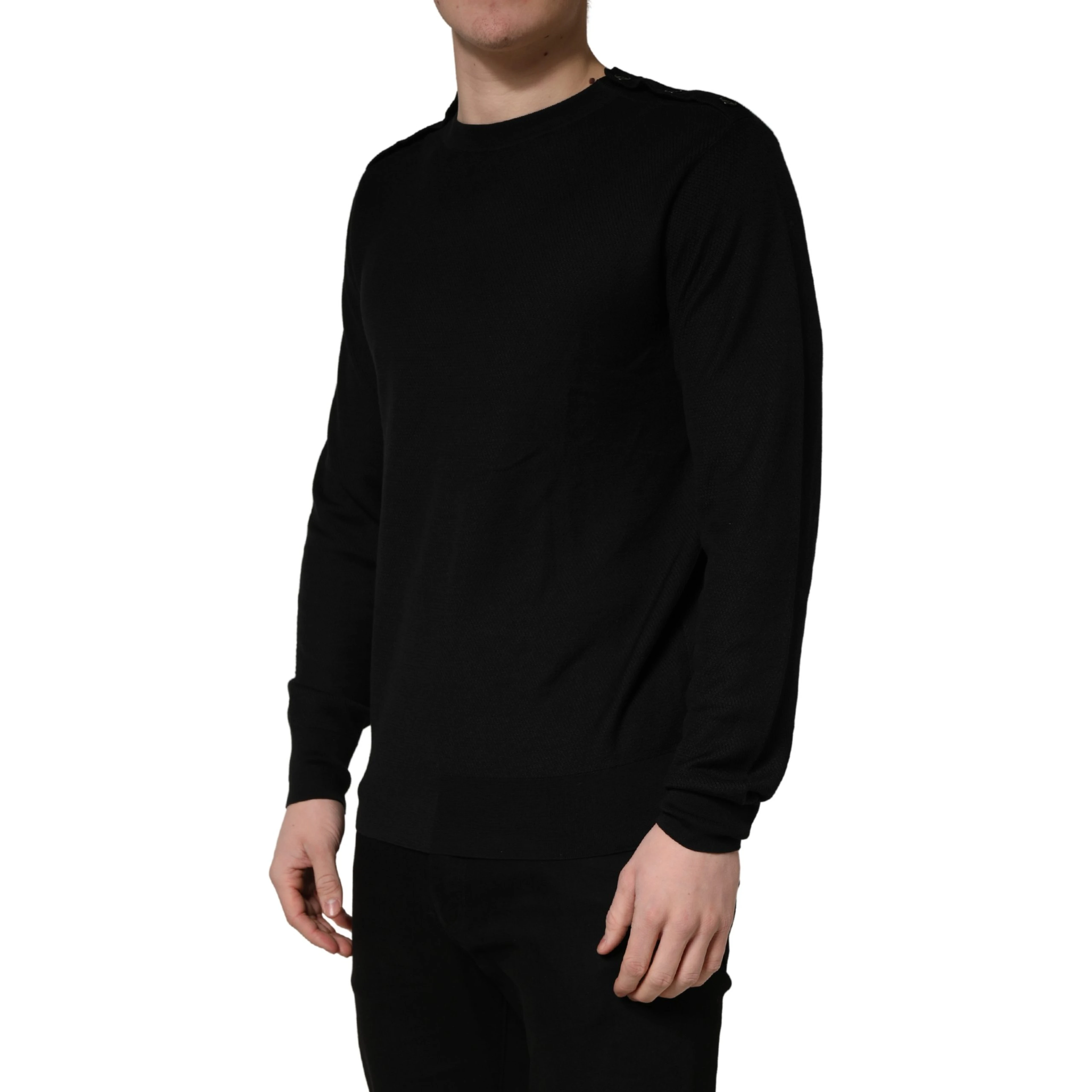 Black Crew Neck Long Sleeve Pullover Sweater