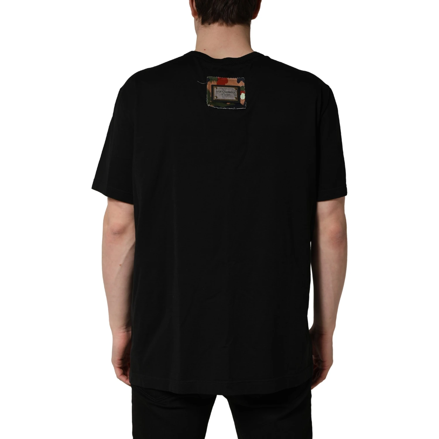 Black Camouflage Graphic Cotton Crewneck T-shirt