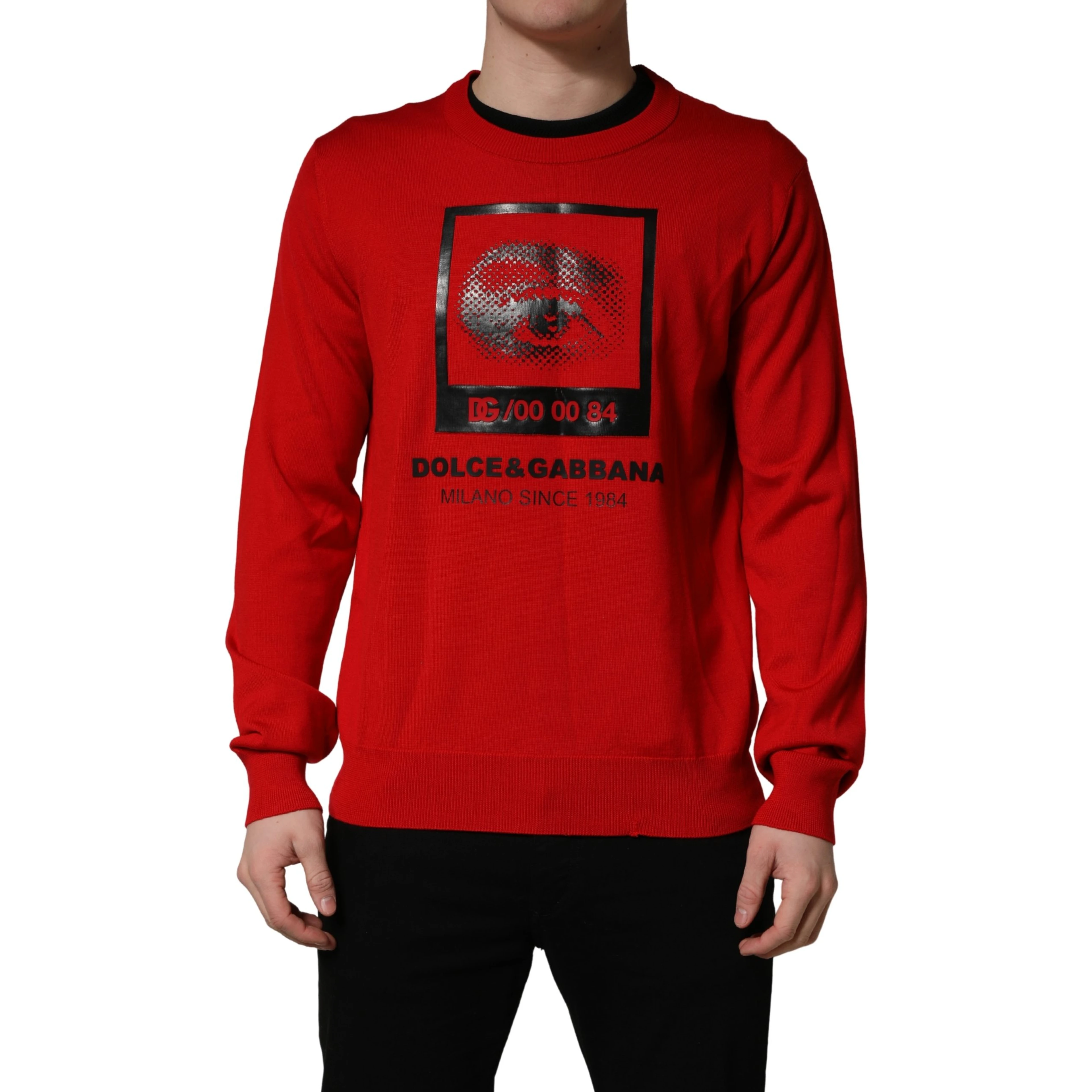 Red Eye Print Crew Neck Pullover Sweater
