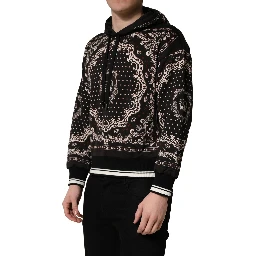 Black Bandana Print Cotton Men Hoodie Sweater