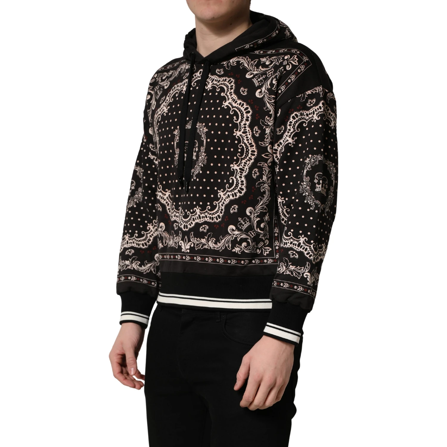 Black Bandana Print Cotton Men Hoodie Sweater