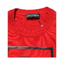 Red Eye Print Crew Neck Pullover Sweater