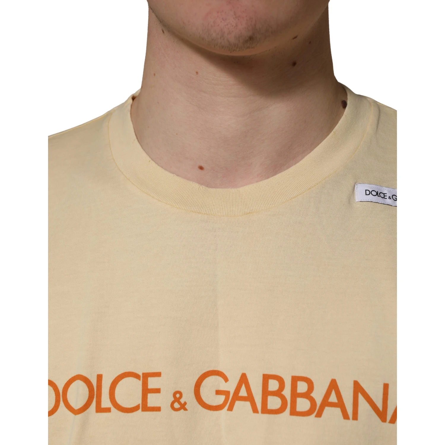 Yellow Logo Print Cotton Crew Neck T-shirt