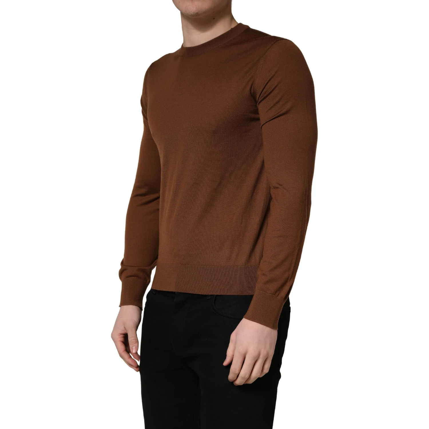Brown Cashmere Men Crew Neck Pullover Sweater