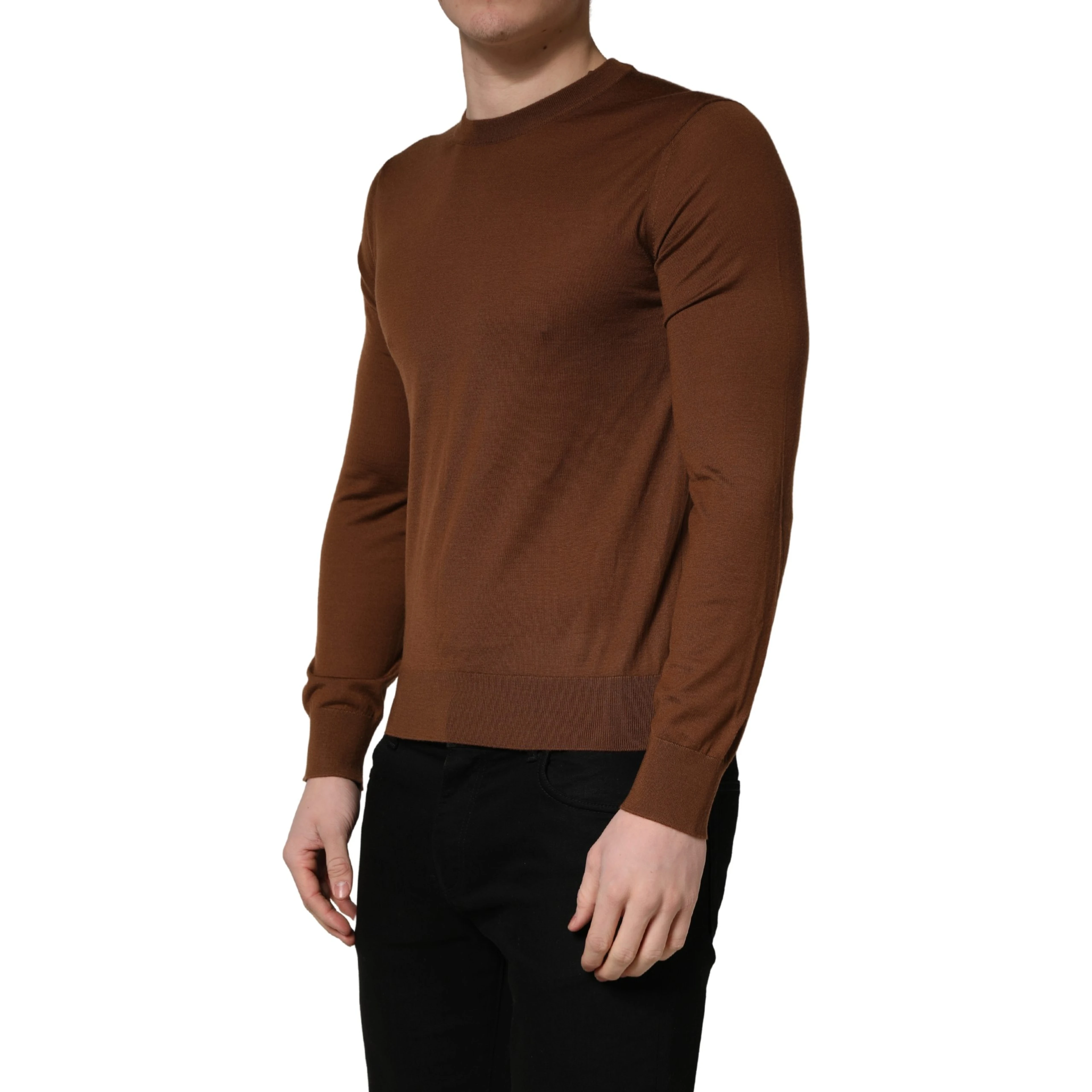 Brown Cashmere Men Crew Neck Pullover Sweater