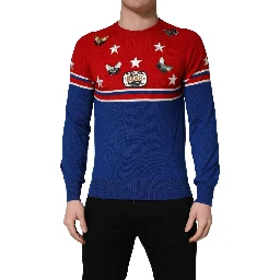 Multicolor Wool Butterfly Star Men Crew Neck Sweater