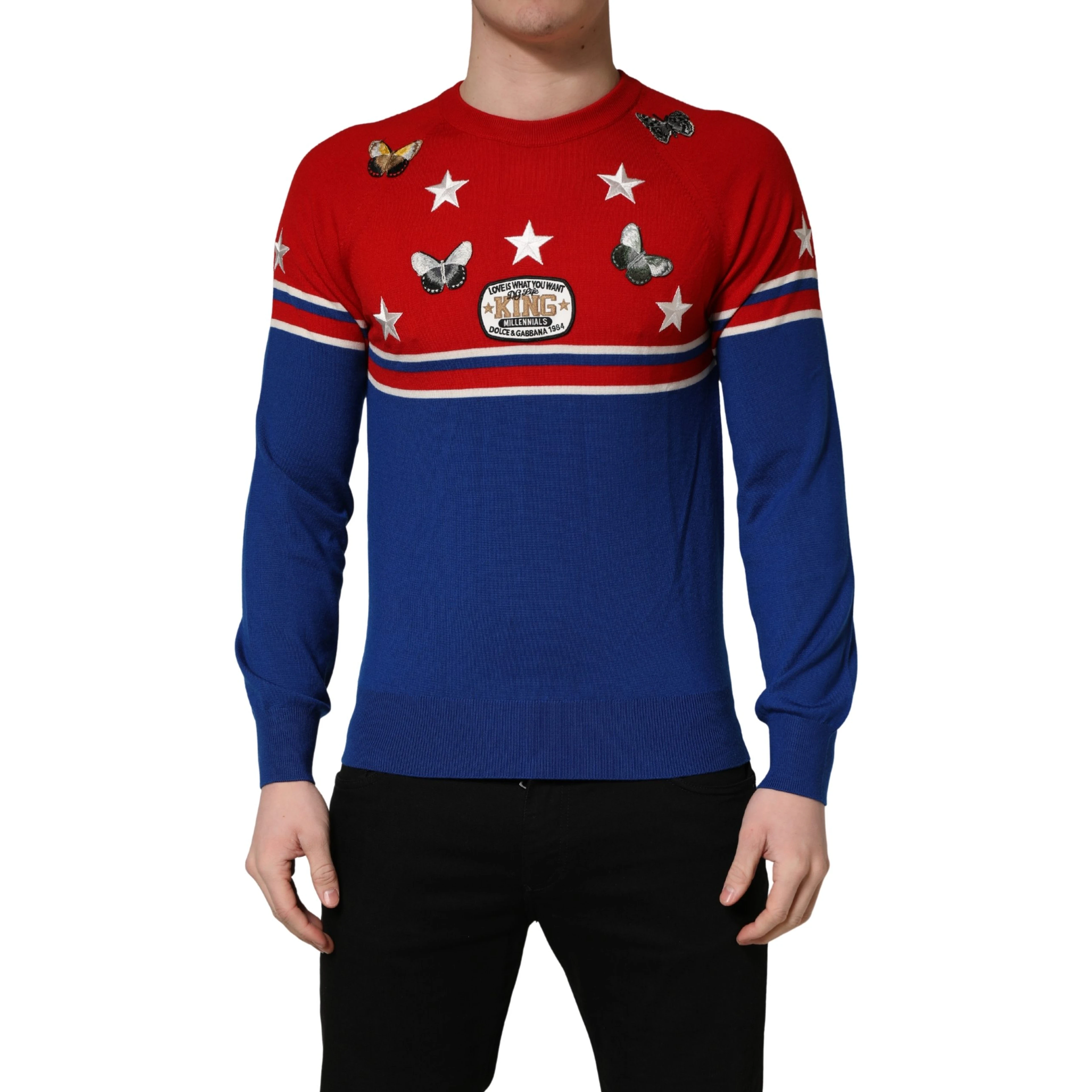 Multicolor Wool Butterfly Star Men Crew Neck Sweater