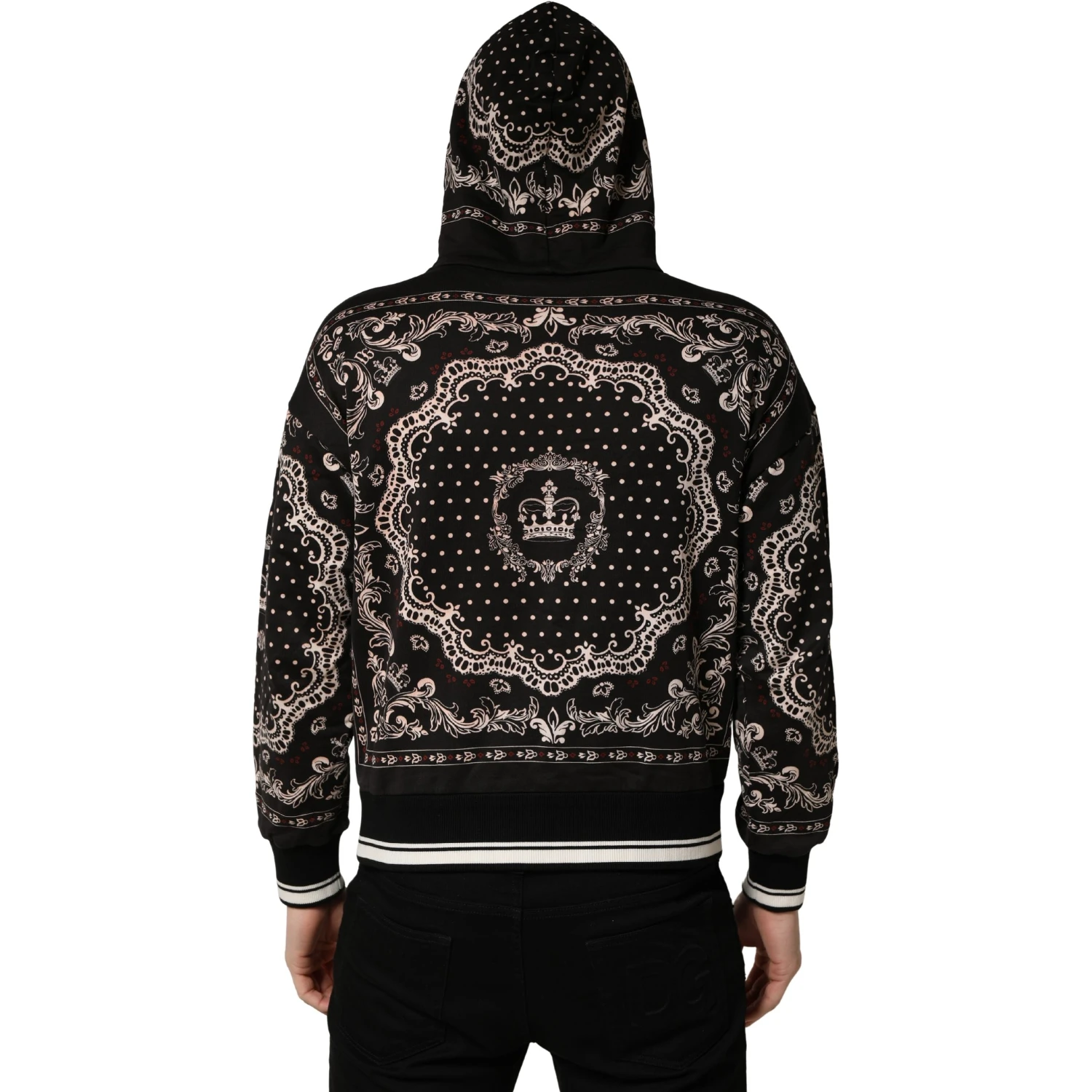 Black Bandana Print Cotton Men Hoodie Sweater