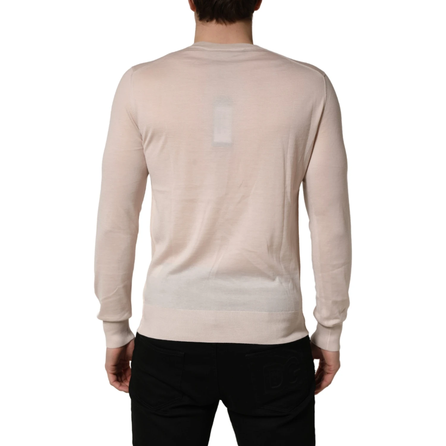 Beige Cashmere V-neck Men Pullover Sweater