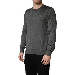 Gray Long Sleeves Crew Neck Pullover Sweater
