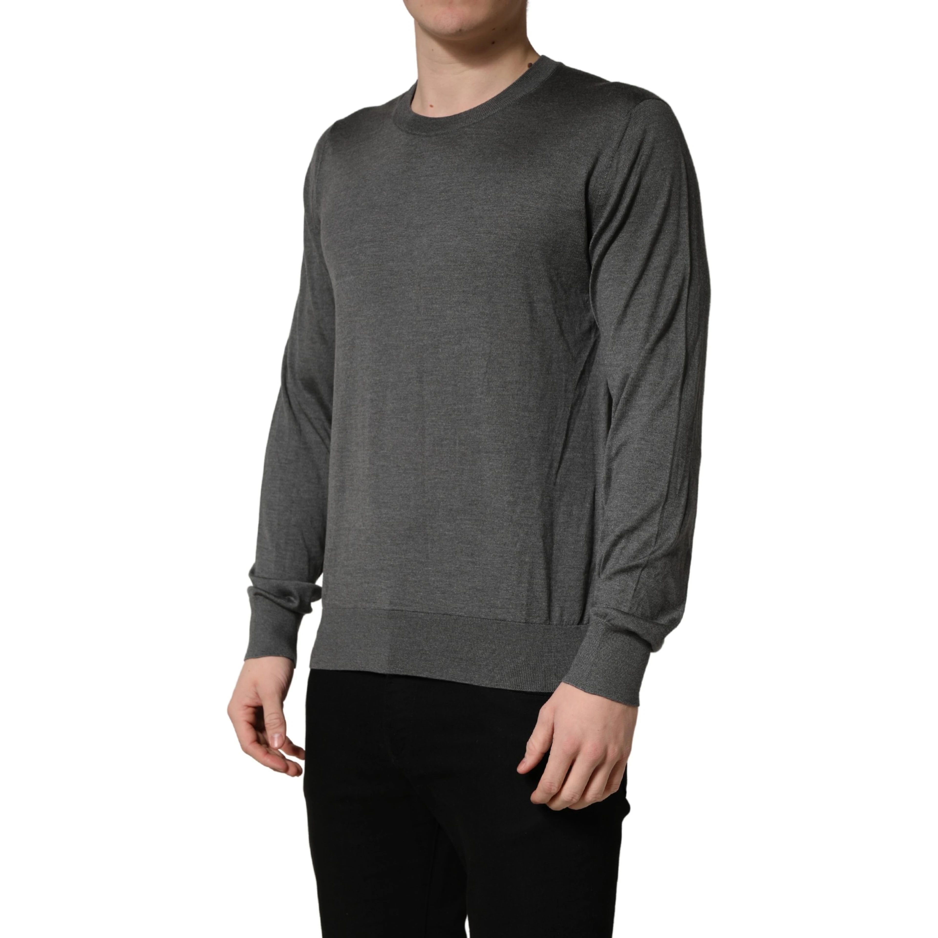 Gray Long Sleeves Crew Neck Pullover Sweater