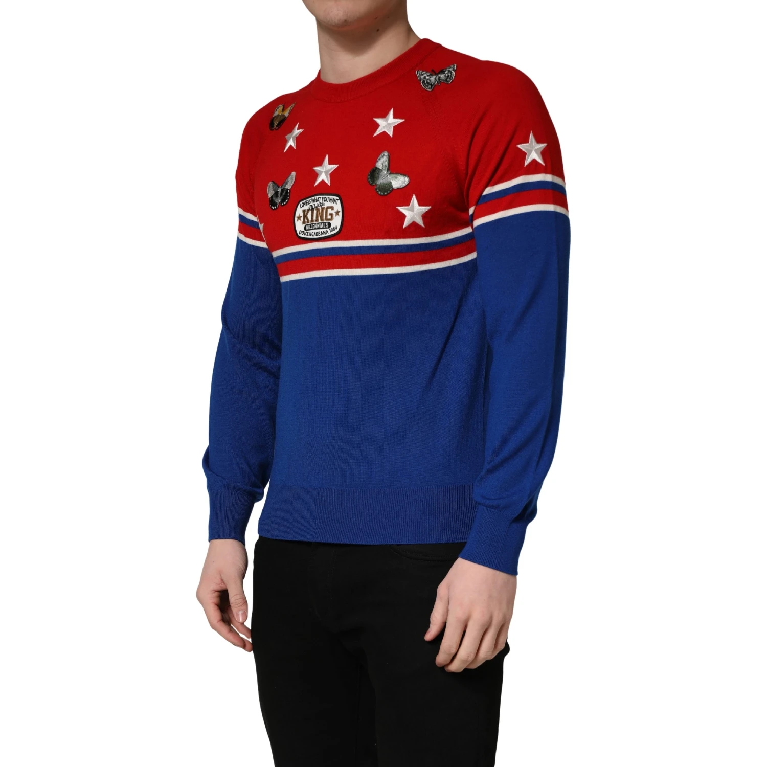 Multicolor Wool Butterfly Star Men Crew Neck Sweater