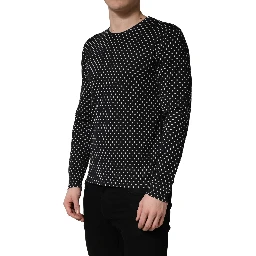Black Polka Dot Crew Neck Pullover Sweater