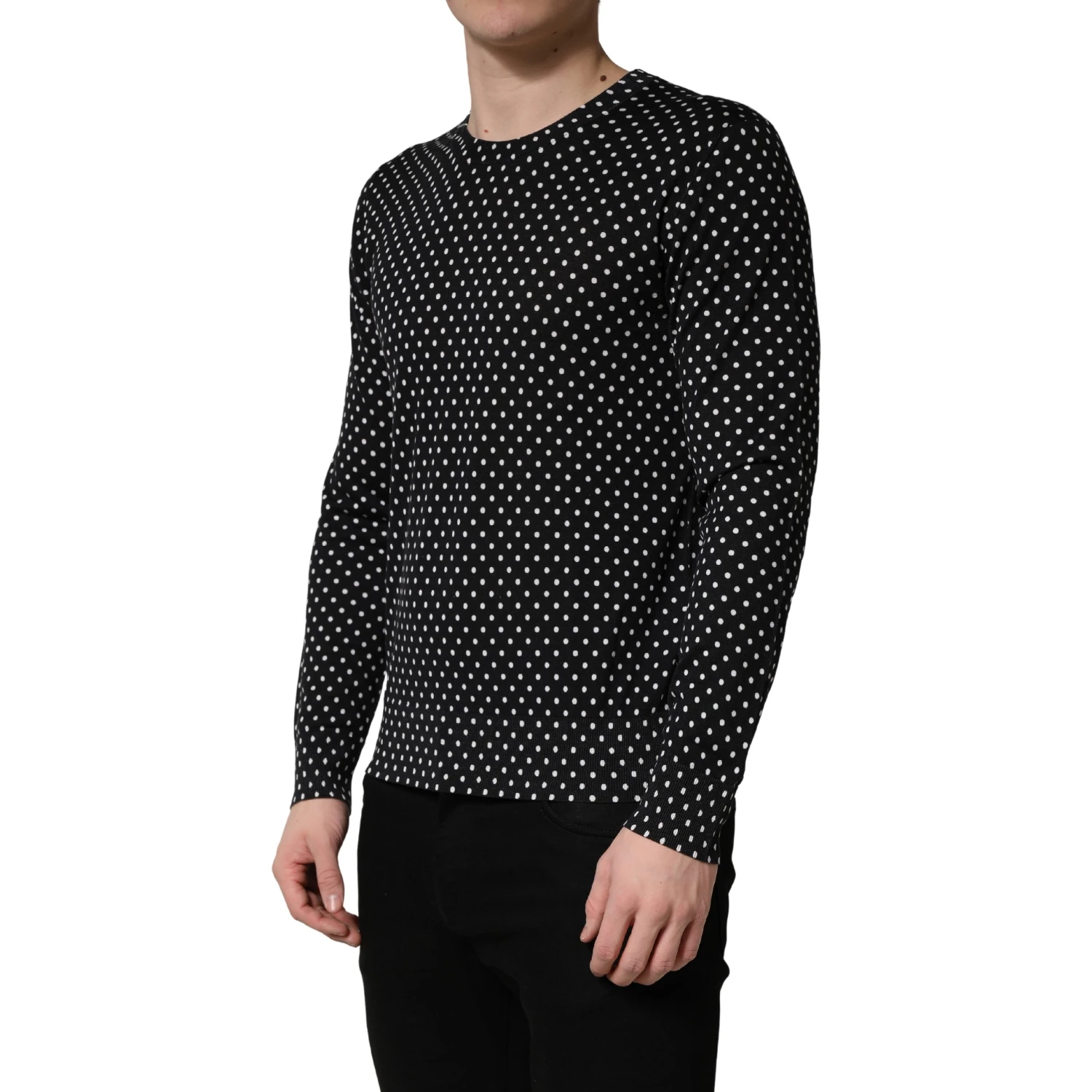 Black Polka Dot Crew Neck Pullover Sweater