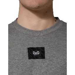 Gray Cotton Logo Appliqué CrewNeck T-shirt