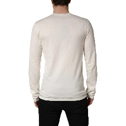 White Long Sleeves Henley Pullover Sweater