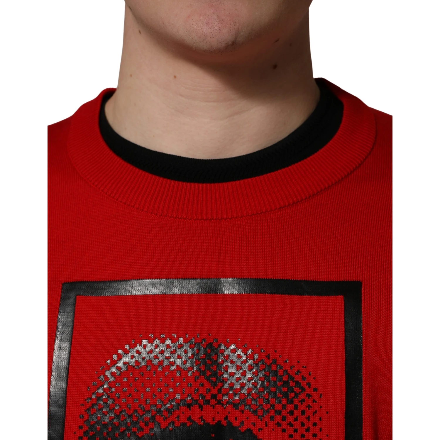 Red Eye Print Crew Neck Pullover Sweater
