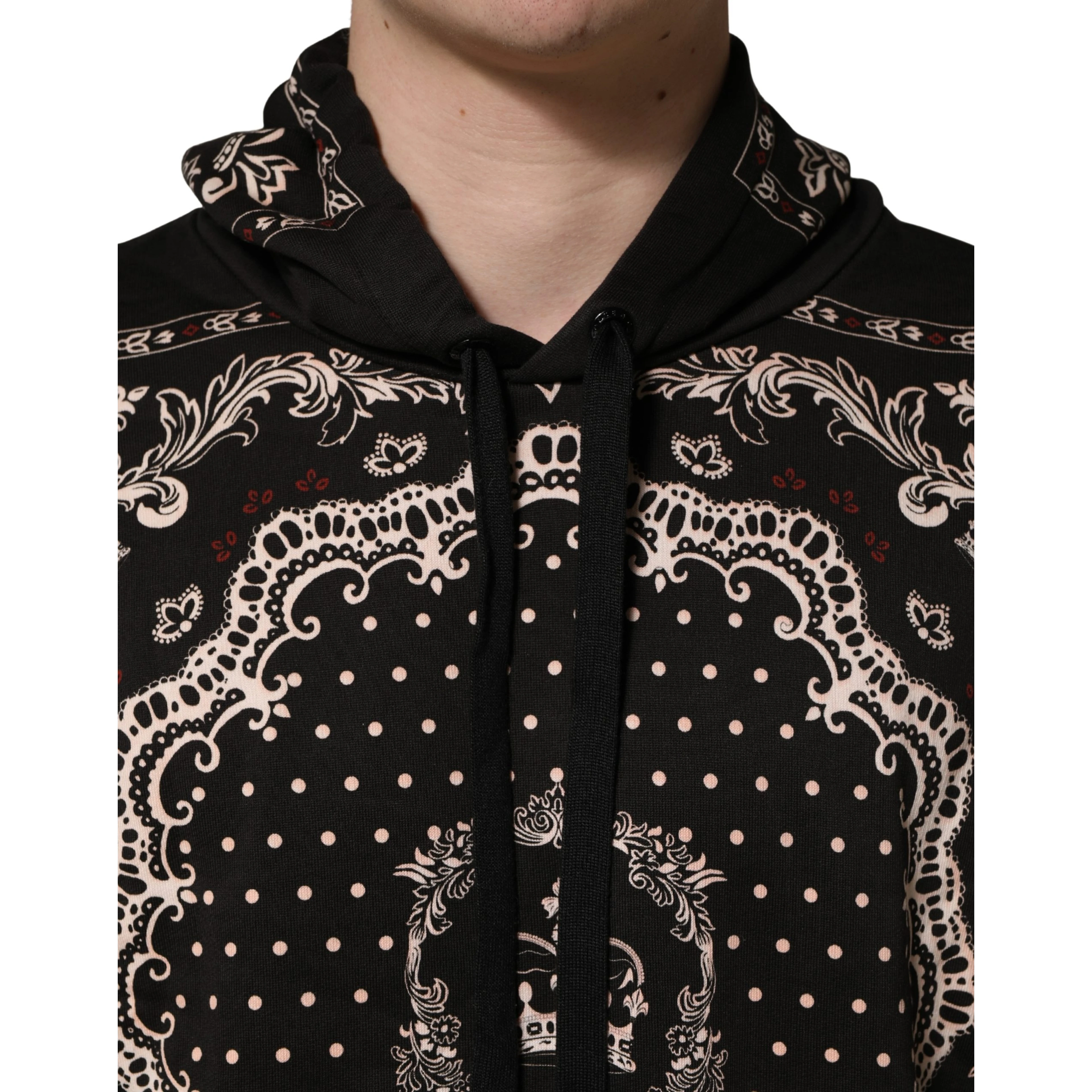 Black Bandana Print Cotton Men Hoodie Sweater
