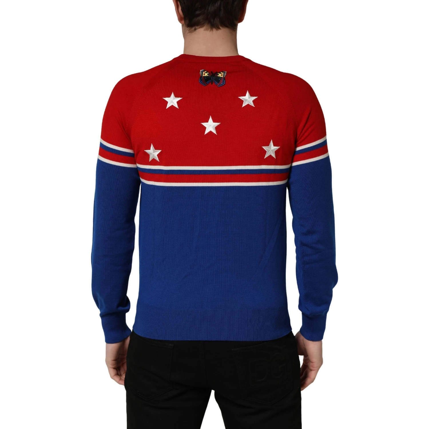 Multicolor Wool Butterfly Star Men Crew Neck Sweater
