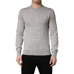 Gray Long Sleeves Crew Neck Pullover Sweater