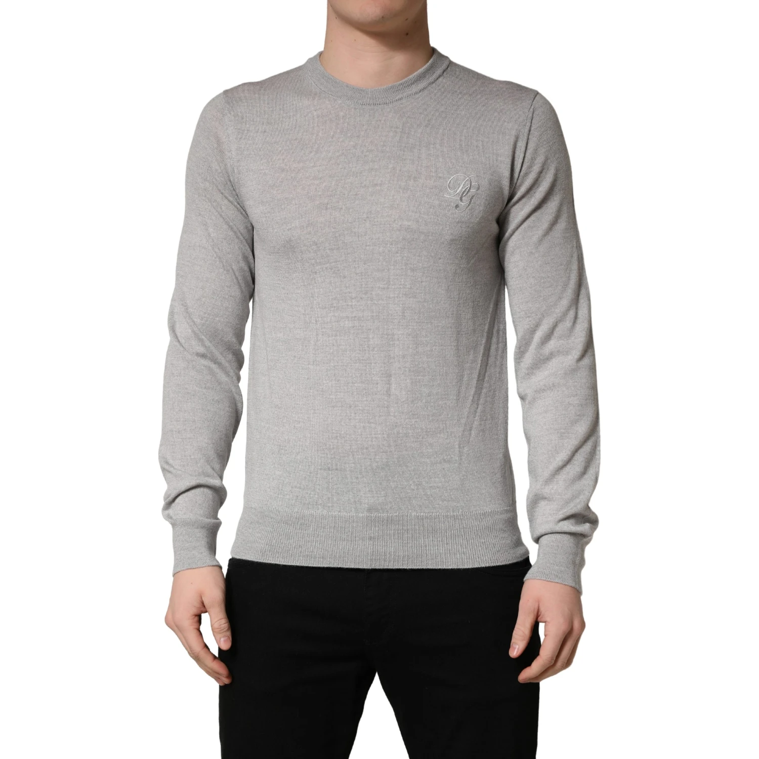 Gray Long Sleeves Crew Neck Pullover Sweater
