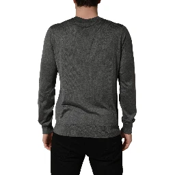 Gray Long Sleeves Crew Neck Pullover Sweater
