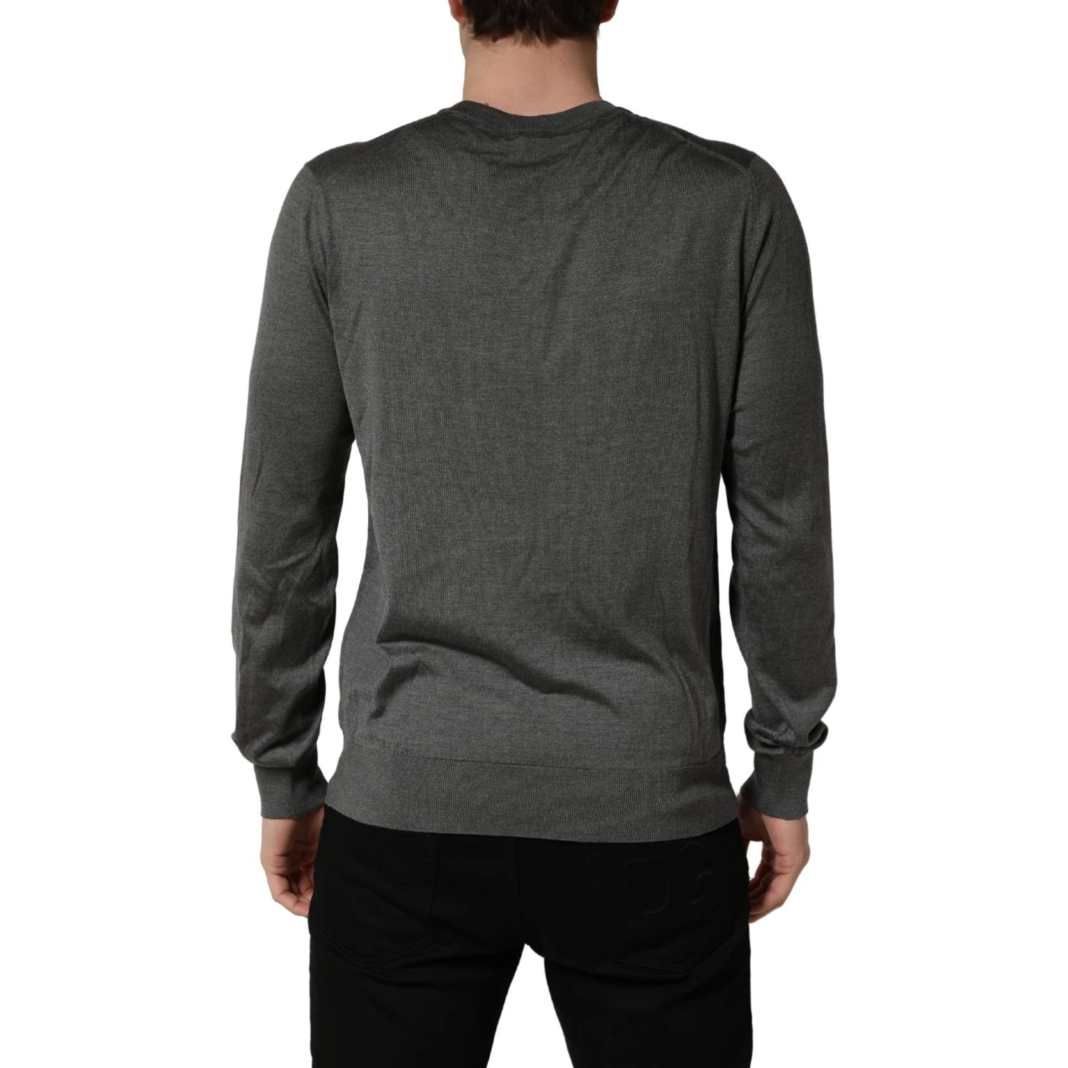 Gray Long Sleeves Crew Neck Pullover Sweater