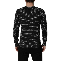 Black Polka Dot Crew Neck Pullover Sweater
