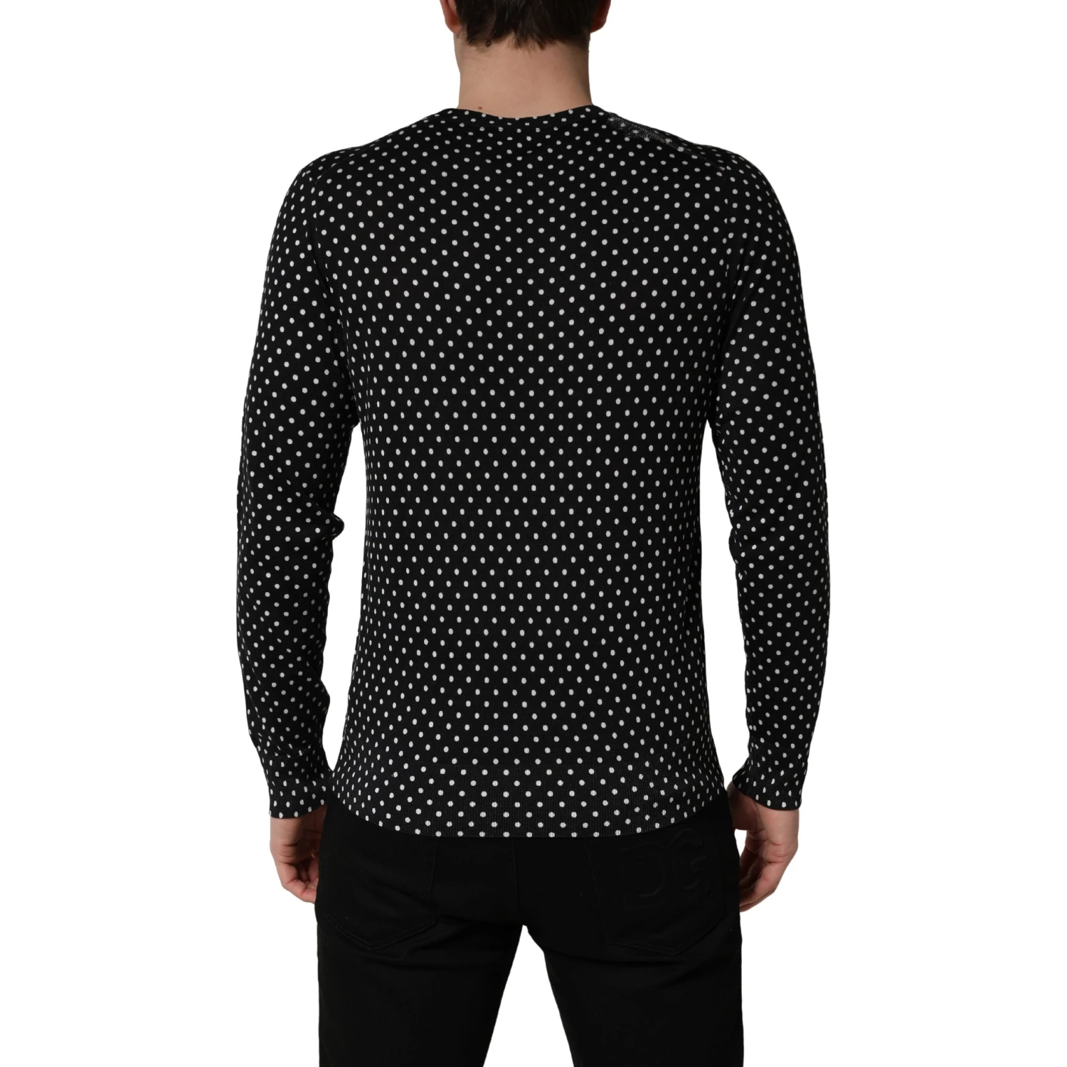 Black Polka Dot Crew Neck Pullover Sweater