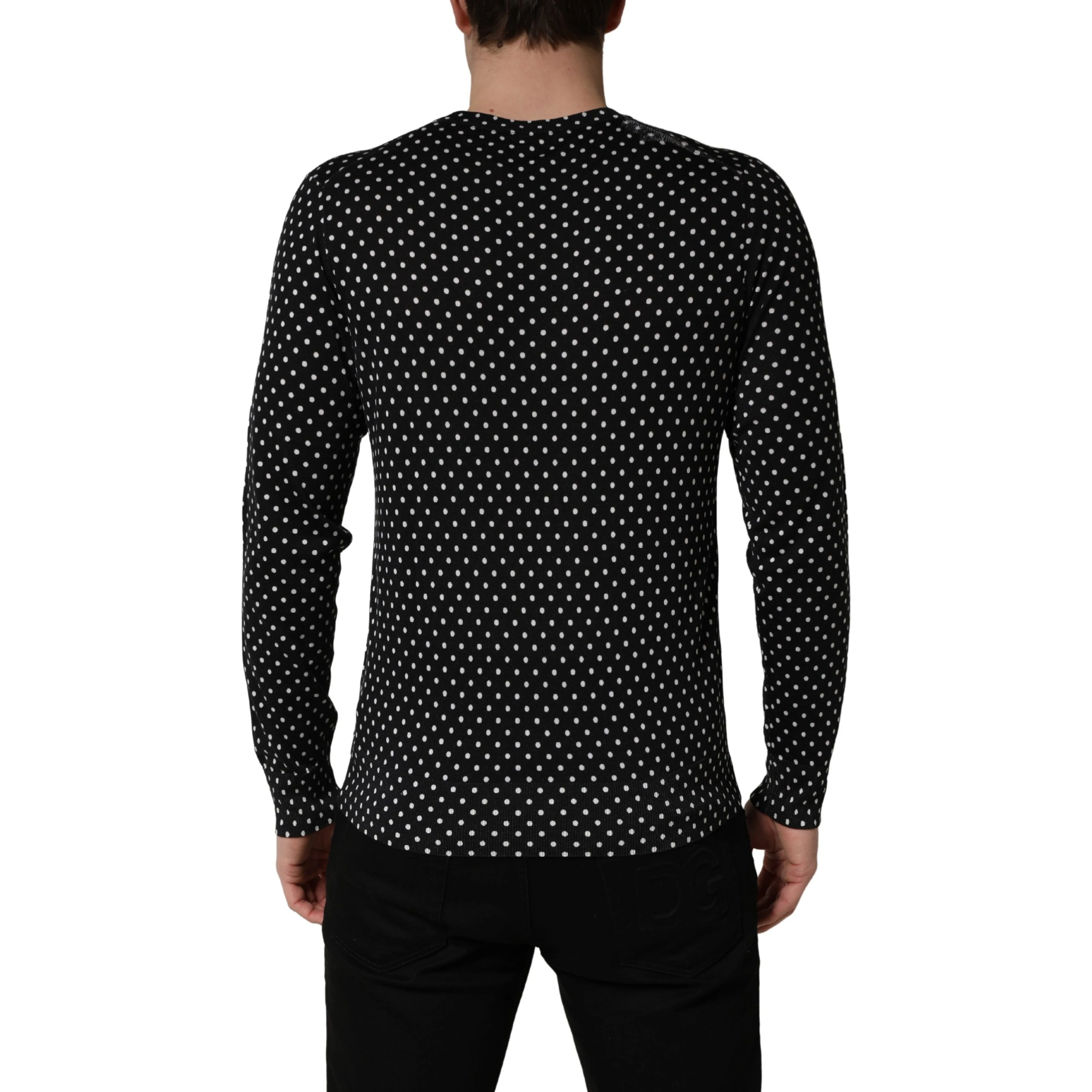 Black Polka Dot Crew Neck Pullover Sweater